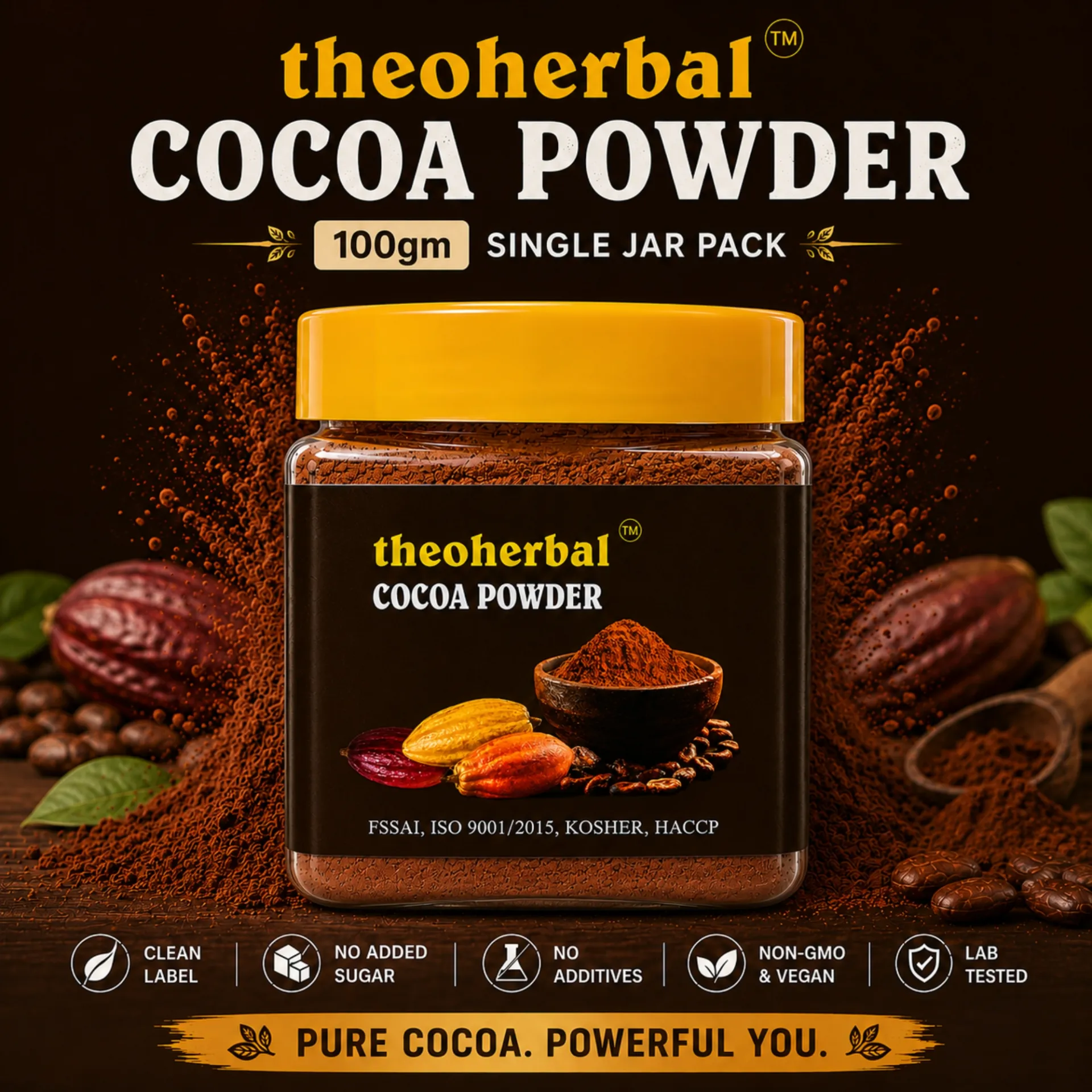 Unsweetened Cocoa Powder 100g | Rich Cocoa For Baking | Theoherbal