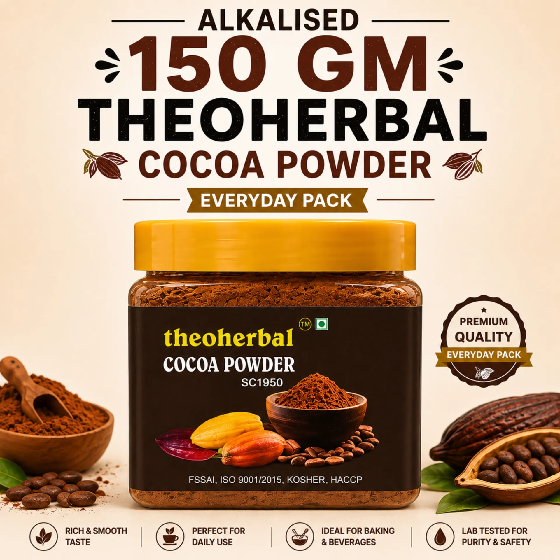 Alkalized Cocoa Powder 150g | Rich Cocoa For Baking | Theoherbal